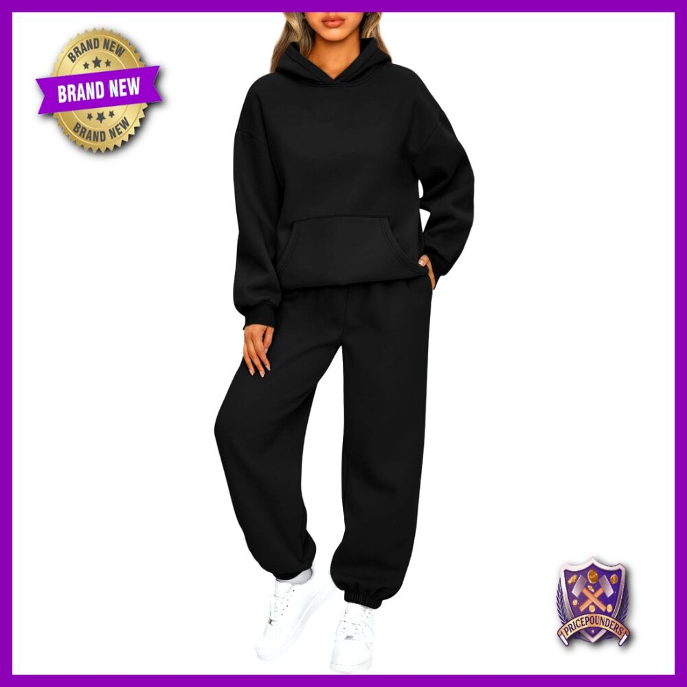 Oversized Hoodie Sweatsuit Set, Polyester Cotton Lounge Wear, Plus Size